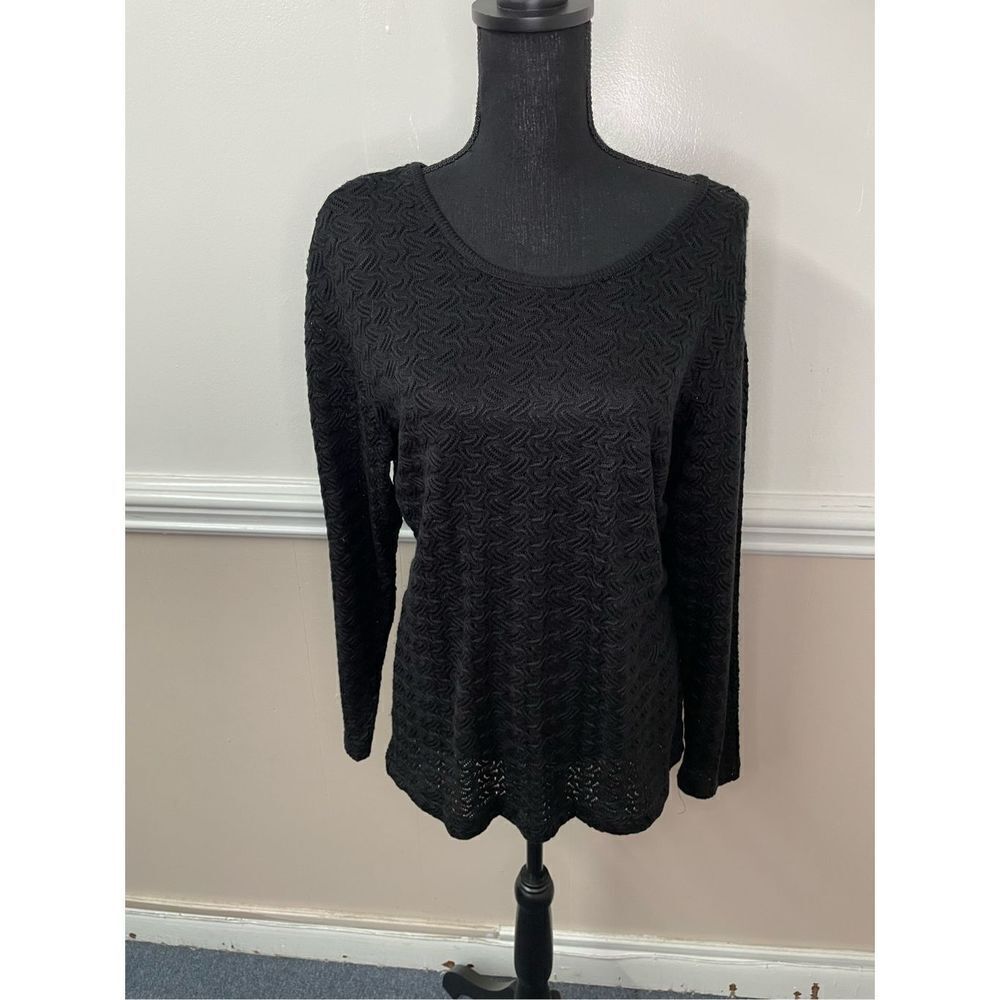 Adolfo II Black Lace Long Sleeve Blouse Size Medium